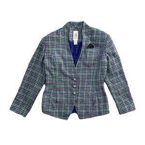 SLS Collection Vintage Plaid Wool Blend Blazer Shoulder Pads Full Lined Size 10